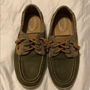 Dark green leather Sperry’s.
